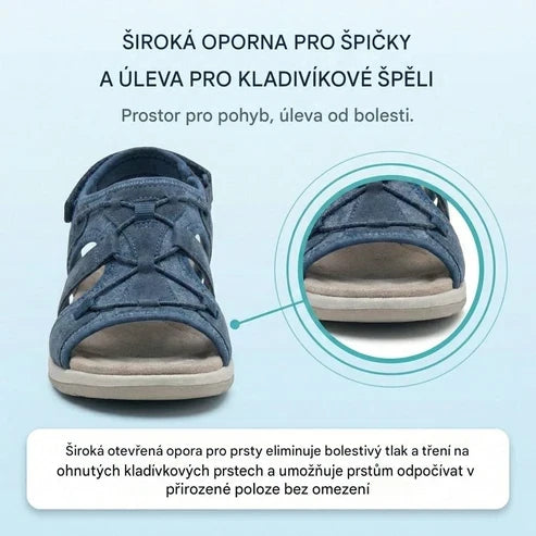 Ortopedické sportovní sandály se zapínáním na suchý zip – nastavitelné pásky, vhodné pro citlivá chodidla