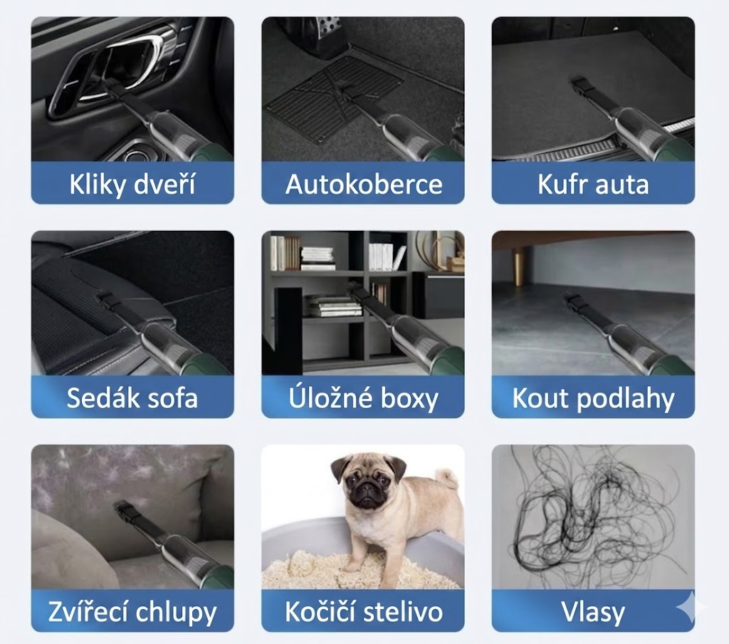 Bezdrátový ruční vysavač s vysokým sacím výkonem – ideální pomocník pro domácnost i automobil