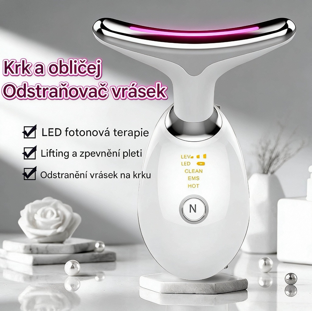 Tvarovací přístroj s červeným světlem pro obličej, krk a paže – navržený pro pokožku starších žen, pro hladší a pevnější kontury pleti