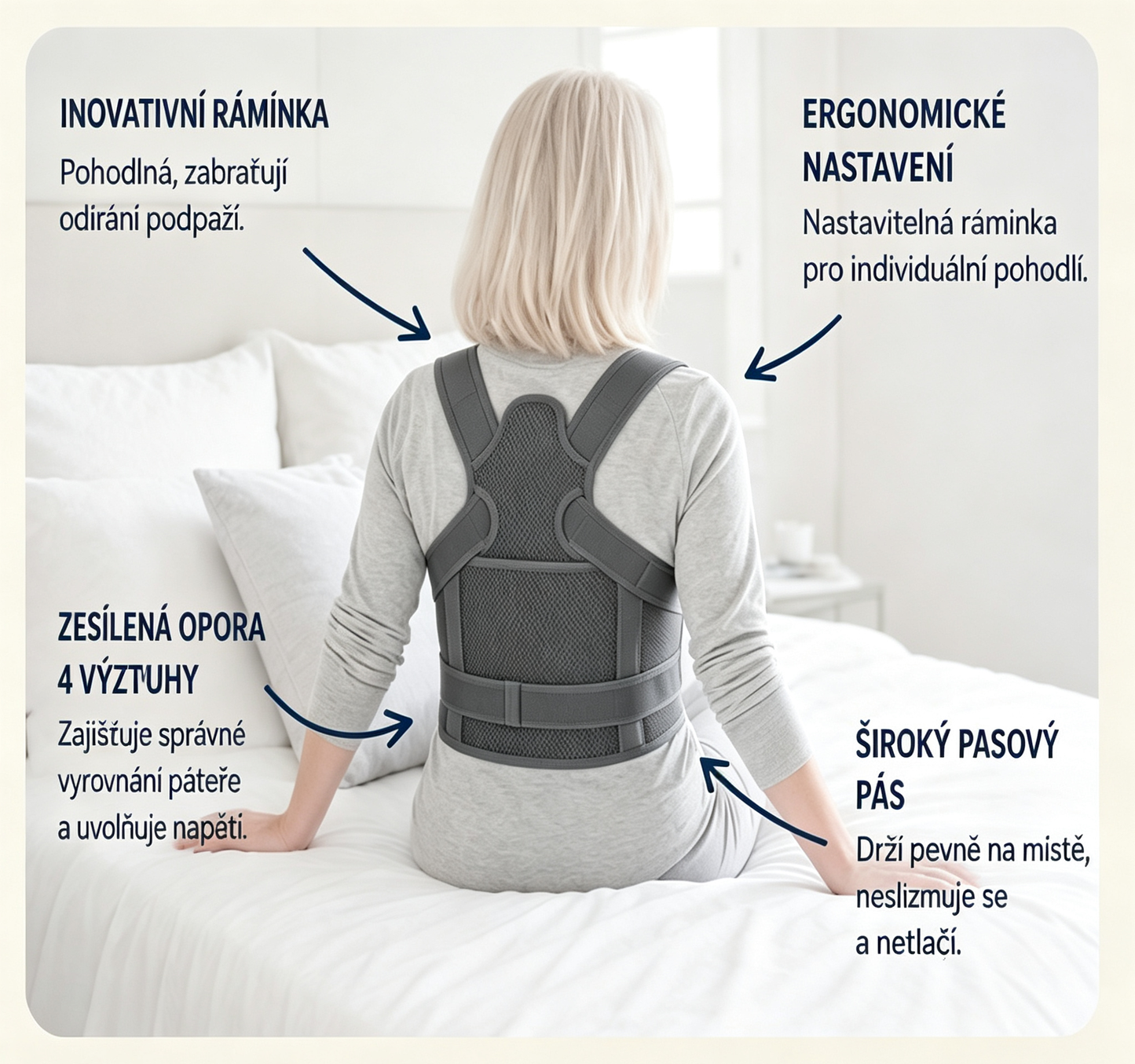 Ergonomický korektor držení těla – pomáhá zmírnit únavu a bolest ramen, zad a beder