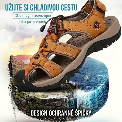 Pánské kožené sandály s uzavřenou špičkou – pohodlné, prodyšné a protiskluzové