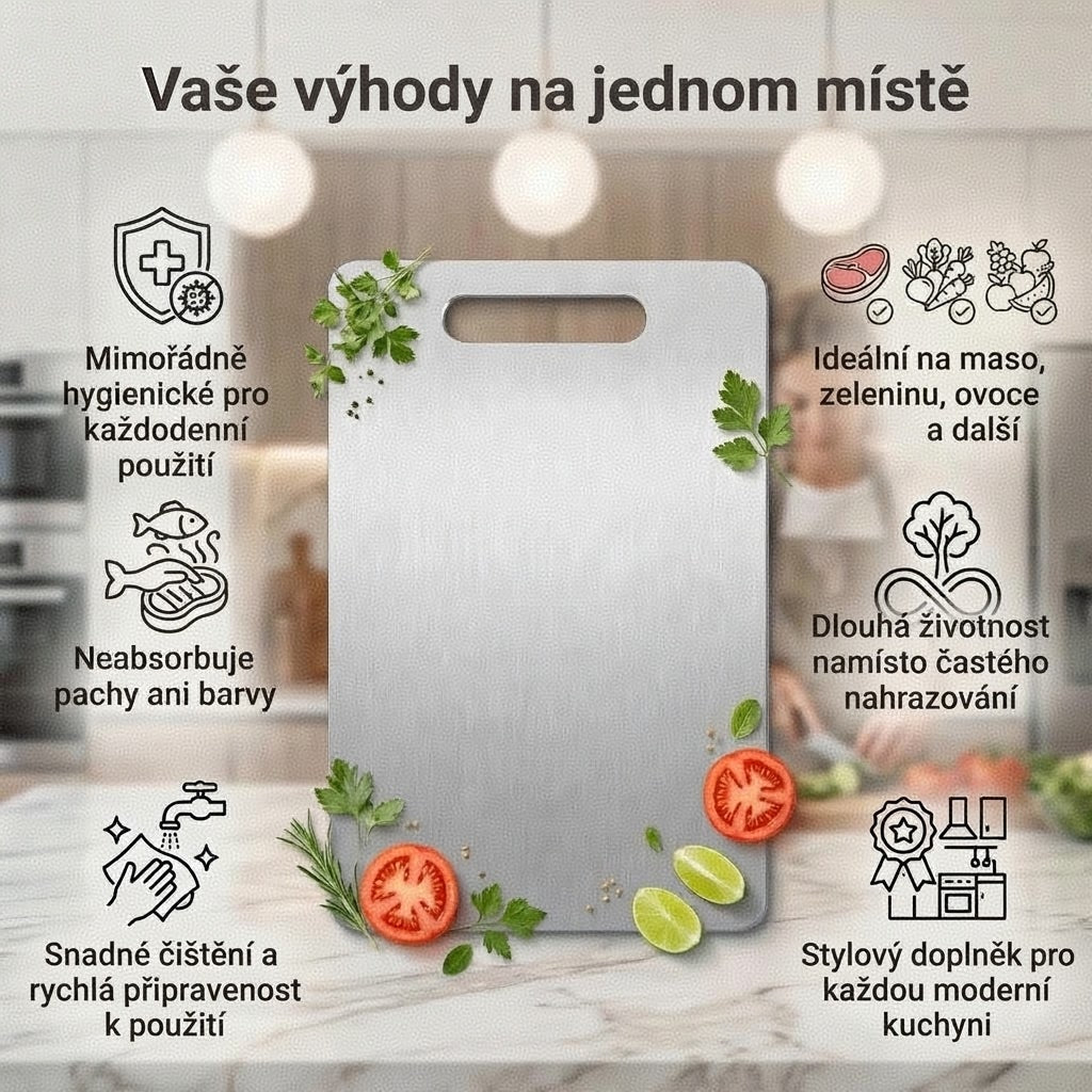 Prémiové kuchyňské prkénko z potravinářského materiálu – hygienické, odolné a snadno čistitelné