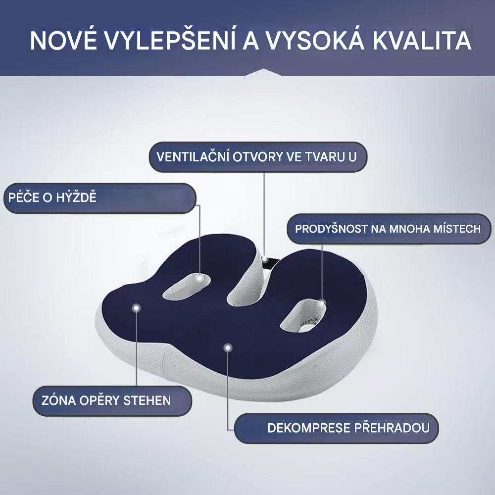 Paměťový pěnový sedák – ergonomický polštář, vhodný pro osoby, které dlouho sedí