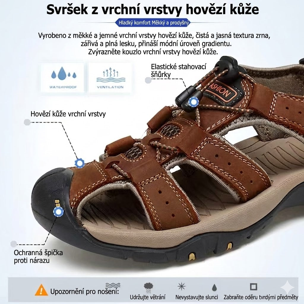 Pánské kožené sandály s uzavřenou špičkou – pohodlné, prodyšné a protiskluzové