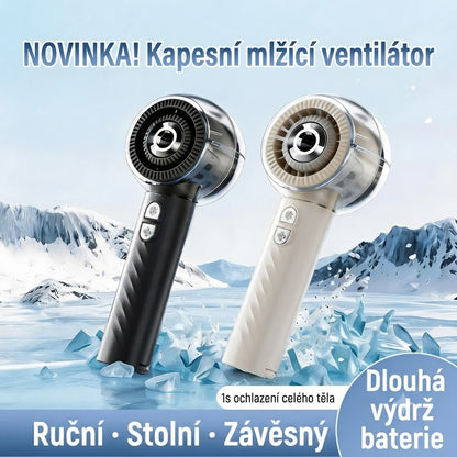 ❄️ Přenosný chladicí ventilátor se sprejem – Okamžitá úleva od horka kdykoliv během dne
