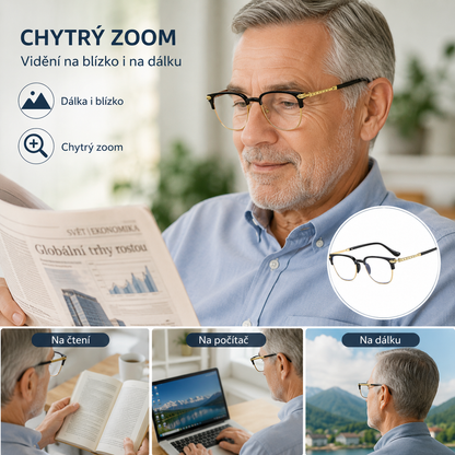 Pomáhá seniorům vidět jasněji — inteligentní brýle se zoomem, automatické zaostření, jasně vidíte na blízko i na dálku.
