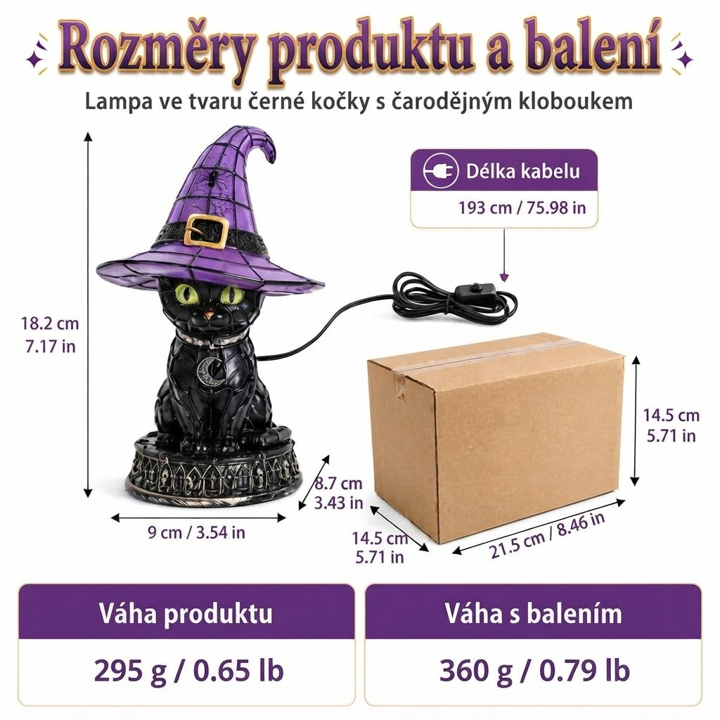 Stolní lampa „Černá kočka s kouzelným kloboukem“ – ideální volba pro milovníky koček, která vnese do vašeho domova kouzelnou a útulnou atmosféru