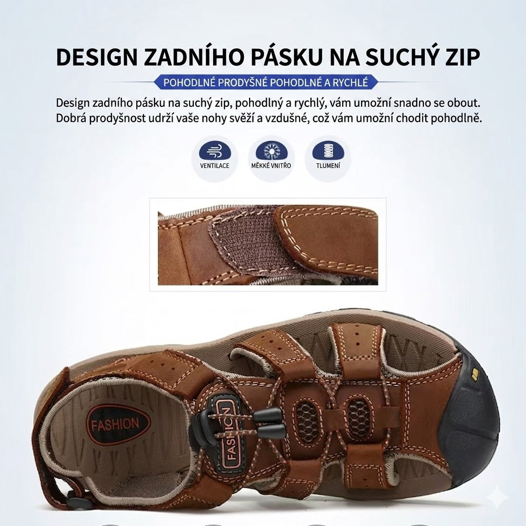 Pánské kožené sandály s uzavřenou špičkou – pohodlné, prodyšné a protiskluzové